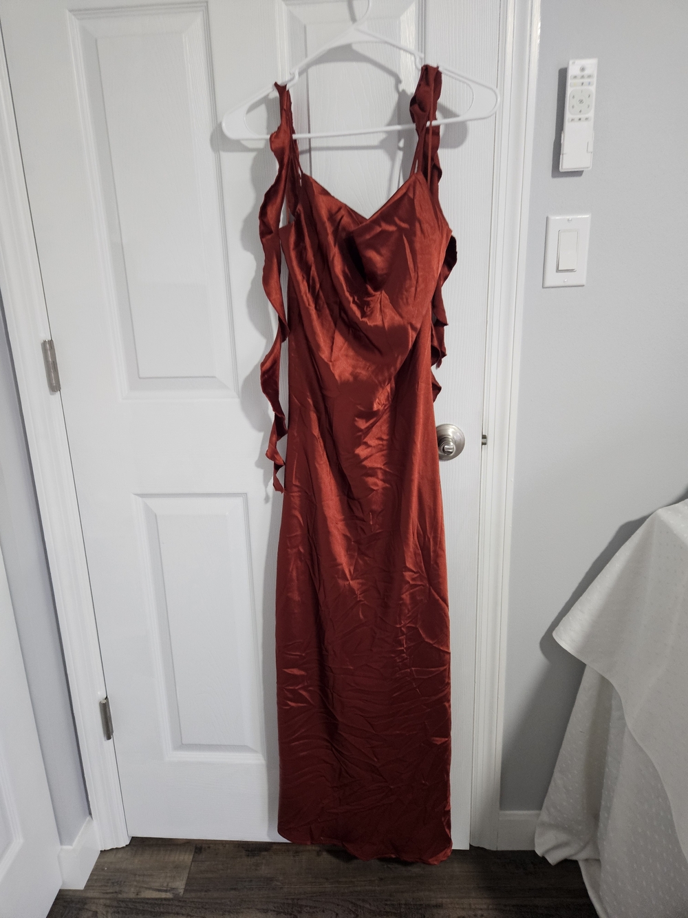 Satin Tie-Back Maxi Dress in Rust